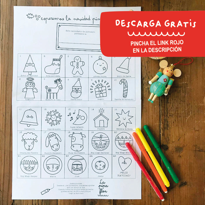 CALENDARIO ADVIENTO PARA PINTAR<br>DESCARGA GRATIS EN LA DESCRIPCIÓN