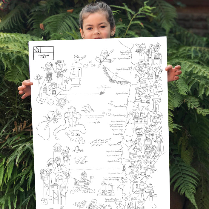 MAPA DE CHILE PARA PINTAR<br>71 X 51 CM