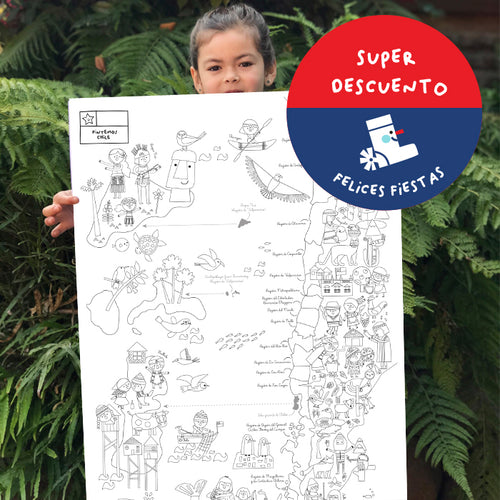 MAPA DE CHILE PARA PINTAR<br>71 X 51 CM